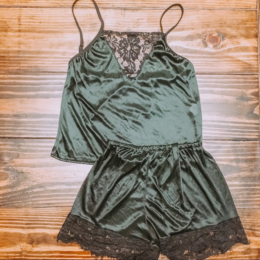 Black Silky Sexy Boho Lace Pajamas Set Lingerie